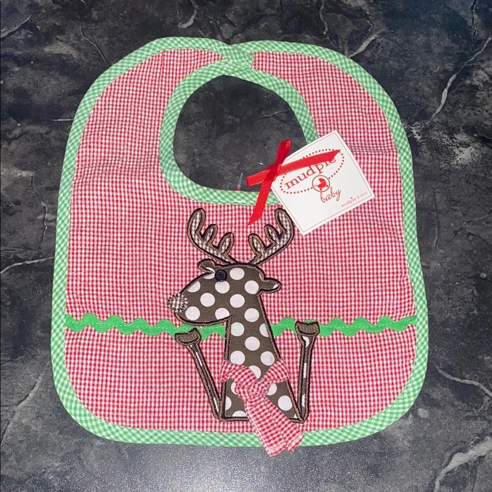 Mud Pie 🥧 Embroidered Detail Reindeer Bib